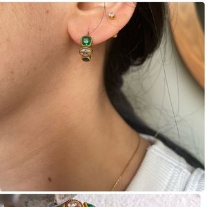 Stainless steel small hoops with green,clear and blue cubic zirconia stones